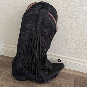 Freebird Black Heeled Boots with Fringe